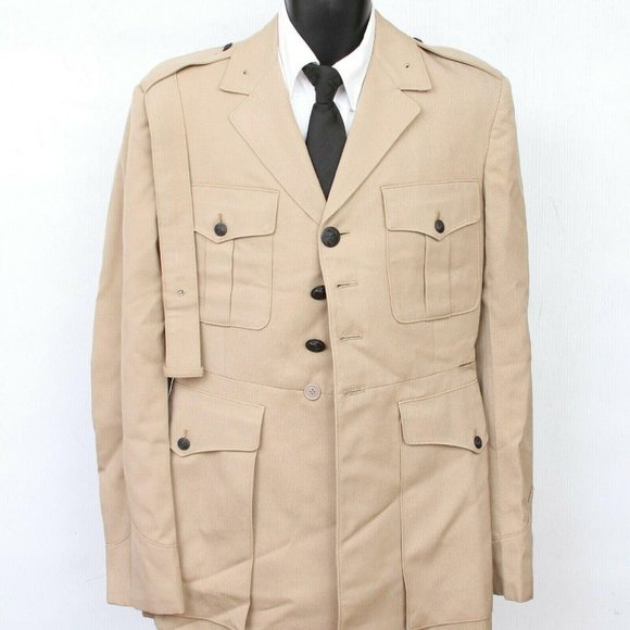 The Marine Shop Military Uniform Tan Dress Coat Jacket Mens 44 XL Extra Long Vtg